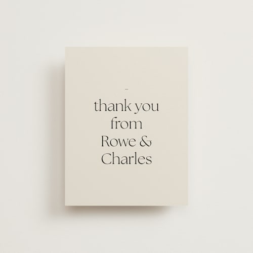 This is a sandstone wedding thank you cards with standard by Sara Hicks Malone called monogram edit printing on signature in standard