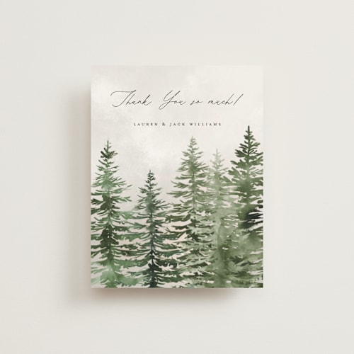 This is a forest wedding thank you cards with standard by Petra Kern called montagna printing on signature in standard