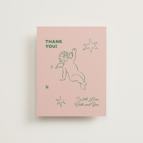 This is a avocado wedding thank you cards with standard by Helena Vitto called crazy little thing called love printing on signature in standard