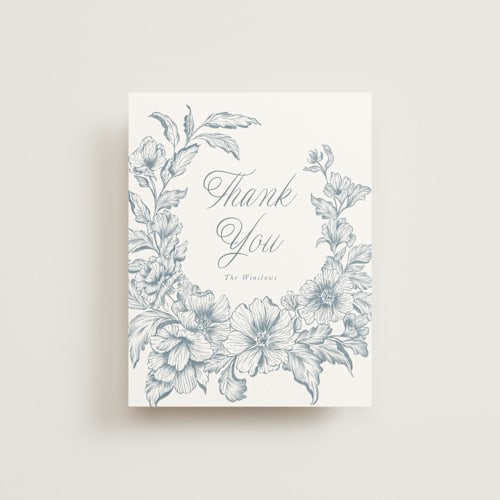 This is a lake wedding thank you cards with standard by Leah Bisch called wreath in bloom printing on signature in standard