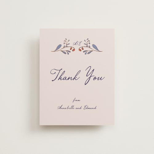 This is a wisteria wedding thank you cards with foil pressed by Monika Konieczna called together in bloom printing on signature in standard