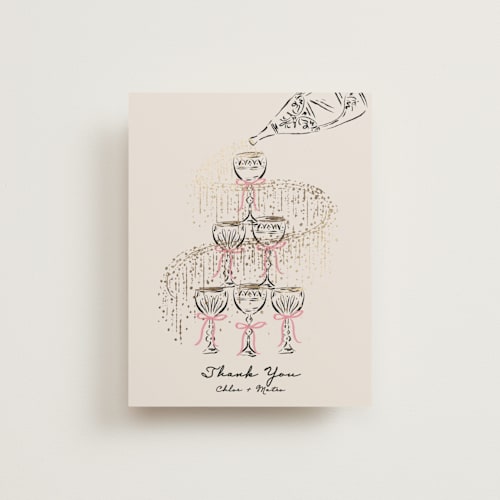 This is a petal wedding thank you cards with foil pressed by Jackie Crawford called sparkling champagne tower printing on signature in standard