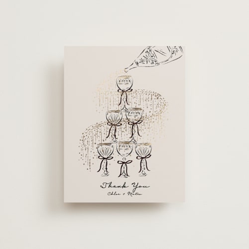 This is a noir wedding thank you cards with foil pressed by Jackie Crawford called sparkling champagne tower printing on signature in standard