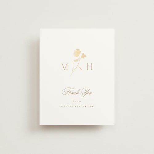 This is a buttercream wedding thank you cards with foil pressed by Kristie Kern called the romantic printing on signature in standard