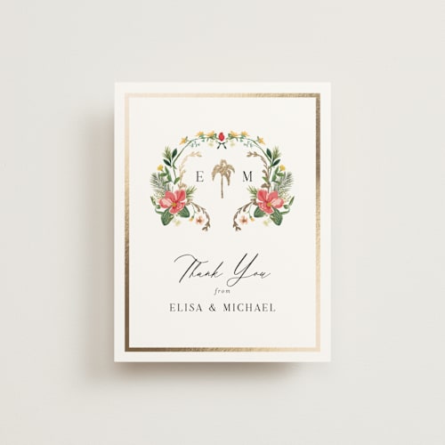 This is a papaya wedding thank you cards with foil pressed by Susan Moyal called tropica printing on signature in standard