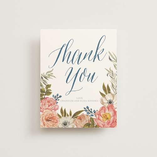 This is a garden rose thank you postcards by Wildfield Paper Co called garden rose printing on signature in postcard