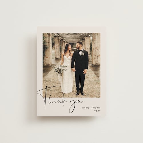 This is a ivory thank you postcards by Cass Loh called stylist script printing on signature in postcard