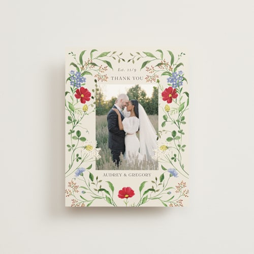 This is a elder flower thank you postcards by Sarah Knight called wild meadow printing on signature in postcard