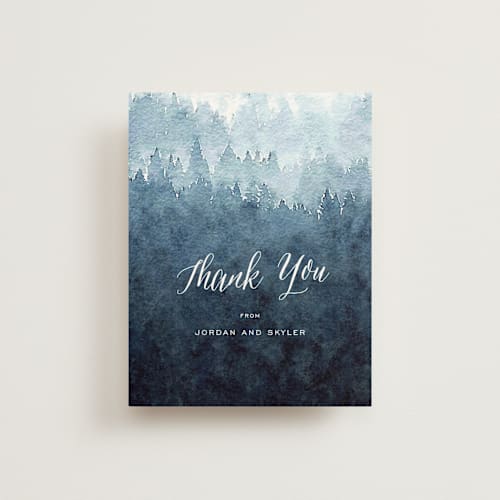 This is a evening sky thank you postcards by Design Lotus called mountain retreat printing on signature in postcard