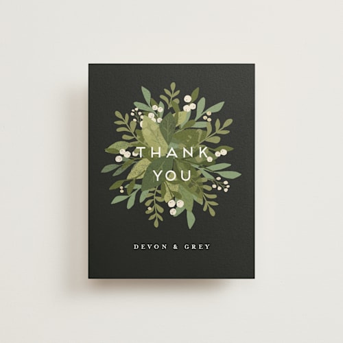 This is a midnight thank you postcards by Jennifer Wick called laurel of greens printing on signature in postcard