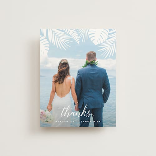 This is a fern thank you postcards by Hooray Creative called tropical foliage printing on signature in postcard