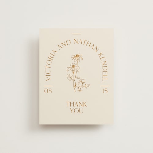 This is a cream thank you postcards by Baumbirdy called floral type arch printing on signature in postcard