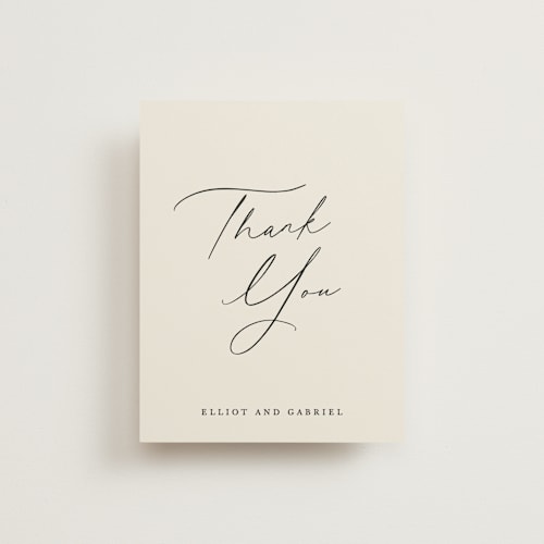 This is a ecru thank you postcards by Hooray Creative called scripted names printing on signature in postcard