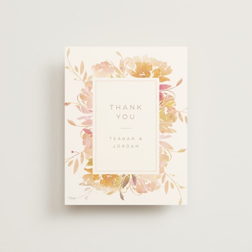 This is a peach thank you postcards by Lori Wemple called garden printing on signature in postcard