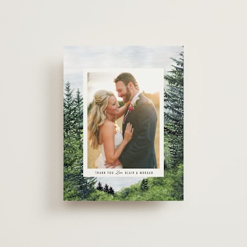 This is a forest thank you postcards by Elly called into the woods printing on signature in postcard