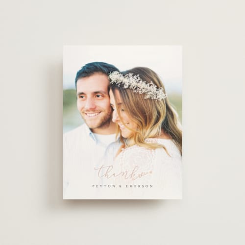 This is a blush thank you postcards by Brianne Larsen called simply perfect printing on signature in postcard