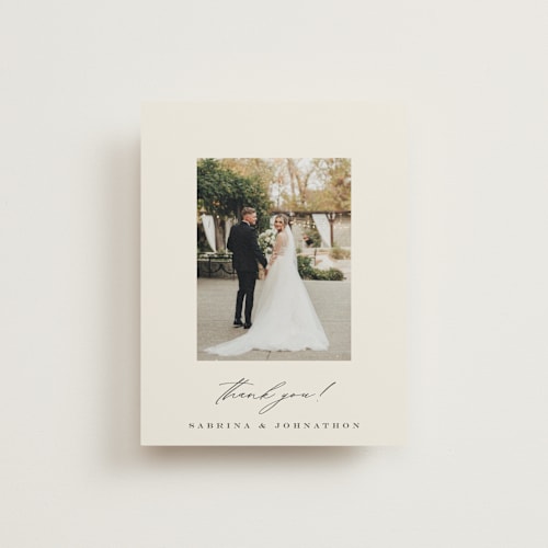 This is a ivory thank you postcards by Carolyn Nicks called softly swept printing on signature in postcard