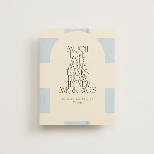 This is a ivory thank you postcards by Baumbirdy called checker wash printing on signature in postcard