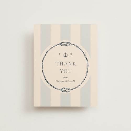 This is a sea breeze thank you postcards by Rebecca Durflinger called nautical nuptials printing on signature in postcard