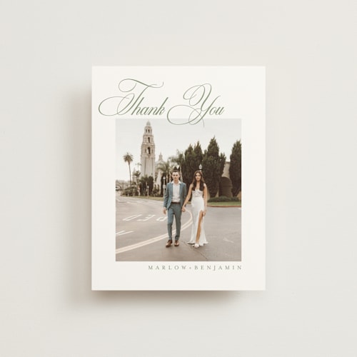 This is a garden thank you postcards with standard by Kelly Schmidt called chic script printing on signature in postcard