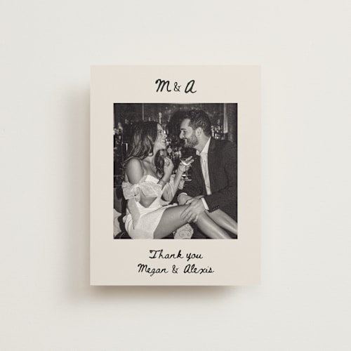 This is a lace thank you postcards by Cass Loh called simple monogram printing on signature in postcard