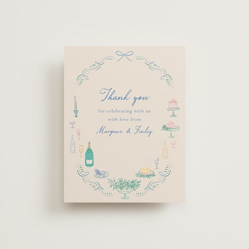 This is a pastel thank you postcards by Elly called dining printing on signature in postcard