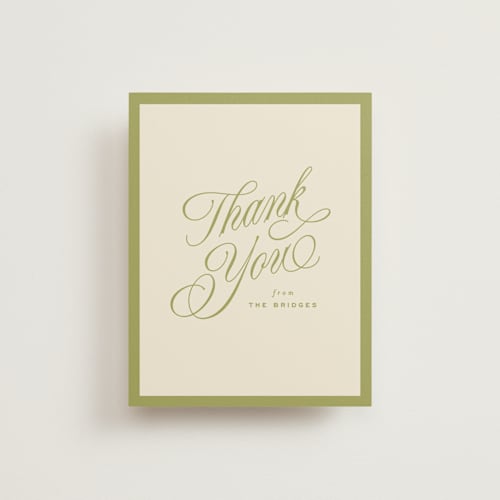 This is a olive thank you postcards with standard by Ellen Schlegelmilch called rory printing on signature in postcard