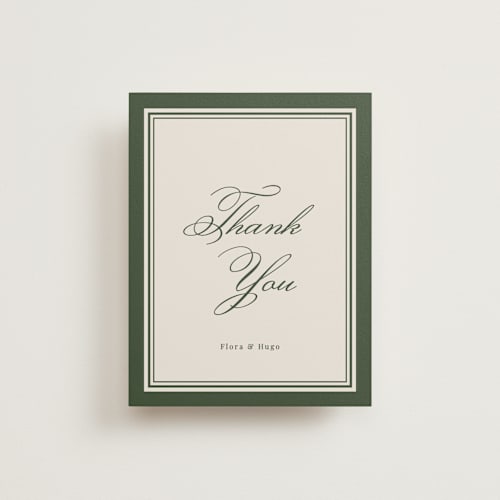This is a evergreen thank you postcards with standard by Kelly Watkins called emerson printing on signature in postcard