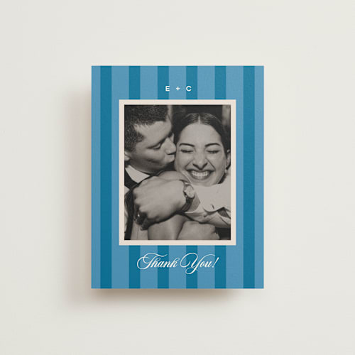 This is a cerulean wedding thank you cards with standard by Kristie Kern called the emma printing on strathmore in standard