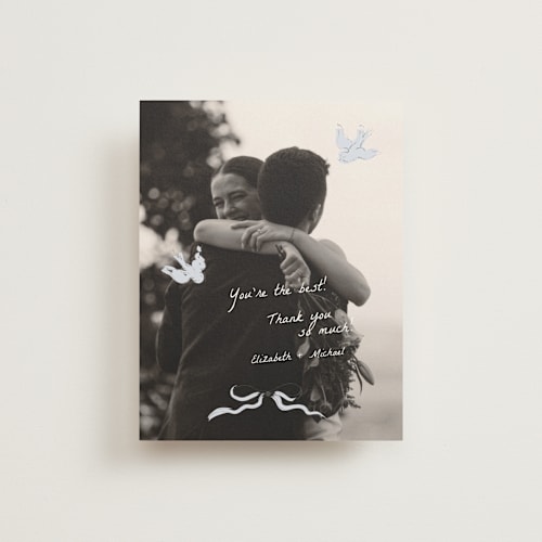 This is a cloud wedding thank you cards with standard by Helena Vitto called birds of paradise printing on strathmore in standard