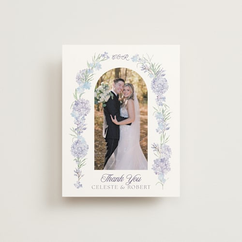 This is a toscana wedding thank you cards with standard by Claudia Orengo called hydrangea printing on strathmore in standard