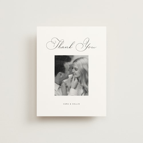 This is a linen wedding thank you cards with standard by Olivia Kanaley Inman called limelight printing on strathmore in standard