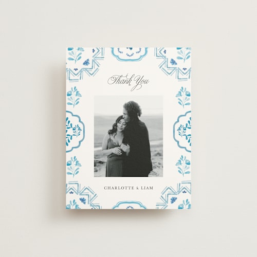 This is a cerulean wedding thank you cards with standard by Itsy Belle Studio called almafi printing on strathmore in standard