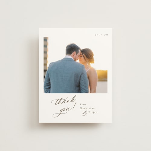 This is a latte wedding thank you cards with standard by Cara Scott called whimsy printing on strathmore in standard
