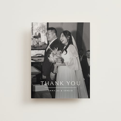 This is a simply white wedding thank you cards with standard by Jennifer Postorino called rhythmic printing on strathmore in standard