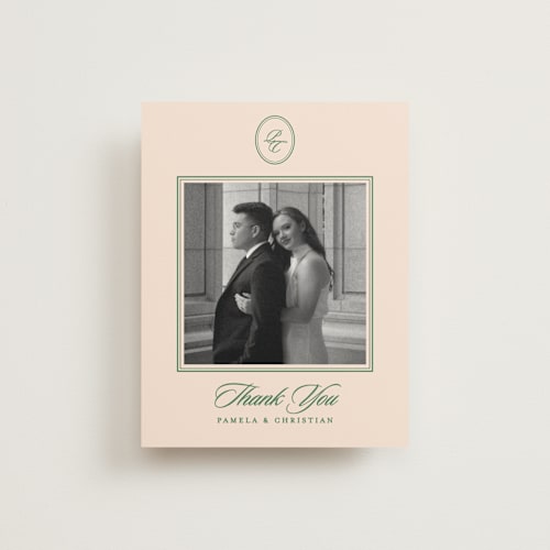 This is a emerald wedding thank you cards with standard by Creo Study called scripted printing on strathmore in standard