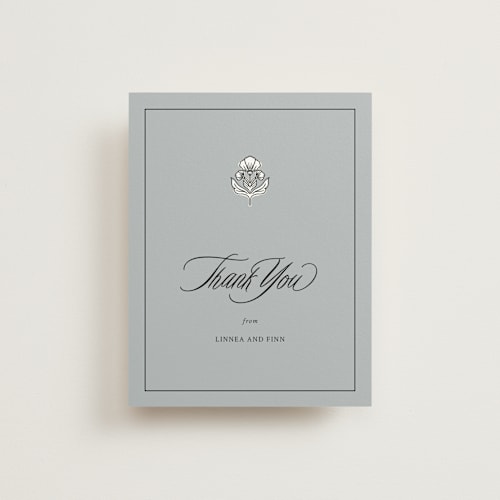 This is a linen wedding thank you cards with standard by Cindy Reynolds called sophistique printing on strathmore in standard