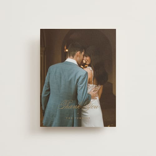This is a champagne wedding thank you cards with standard by Carolyn MacLaren called timeless together printing on strathmore in standard