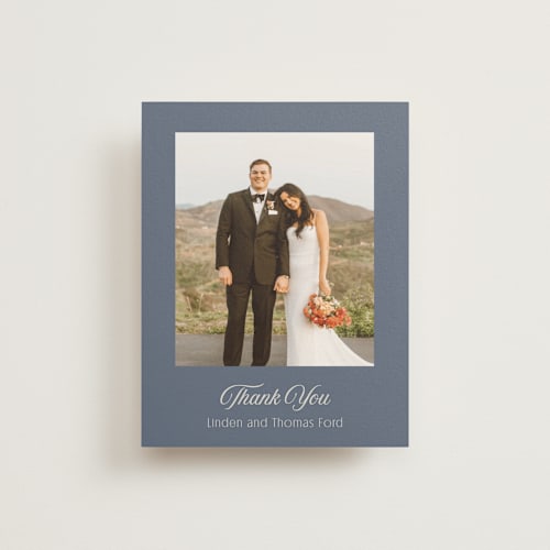 This is a french blue wedding thank you cards with standard by Nicoletta Savod called ritzy printing on strathmore in standard