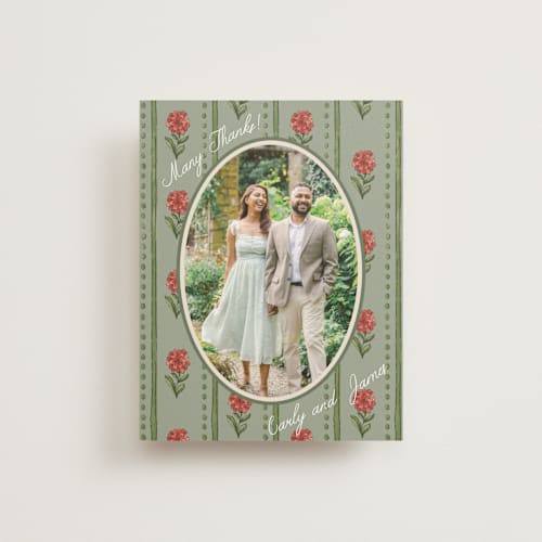 This is a coral fern wedding thank you cards with standard by Chris Griffith called wedding tapestry printing on strathmore in standard