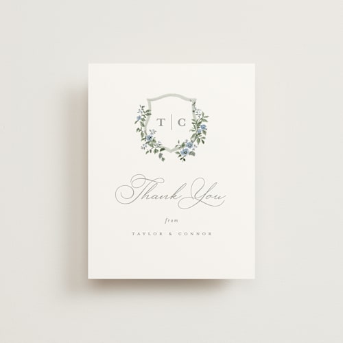This is a sky wedding thank you cards with standard by Everett Paper Goods called foliage crest printing on strathmore in standard