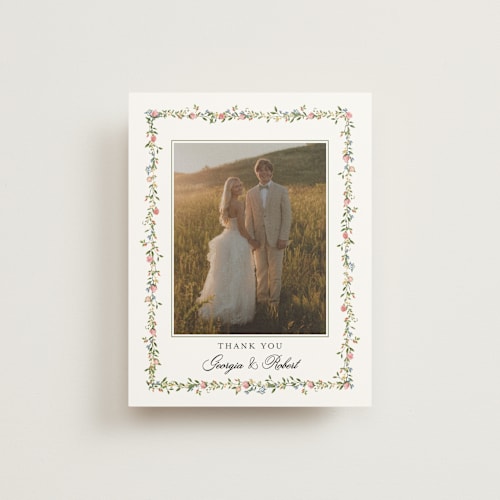 This is a blush wedding thank you cards with standard by Susan Moyal called monogramed printing on strathmore in standard