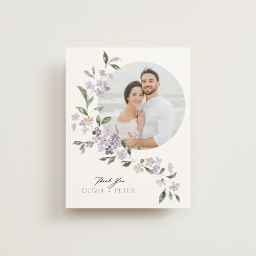 This is a periwinkle wedding thank you cards with standard by Itsy Belle Studio called sweeping vine printing on strathmore in standard