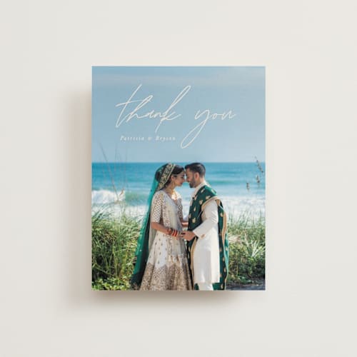 This is a linen wedding thank you cards with standard by Brandy Folse called everlasting love printing on strathmore in standard