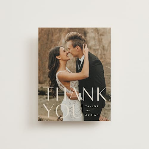This is a sand wedding thank you cards with standard by Robert and Stella called amara printing on strathmore in standard