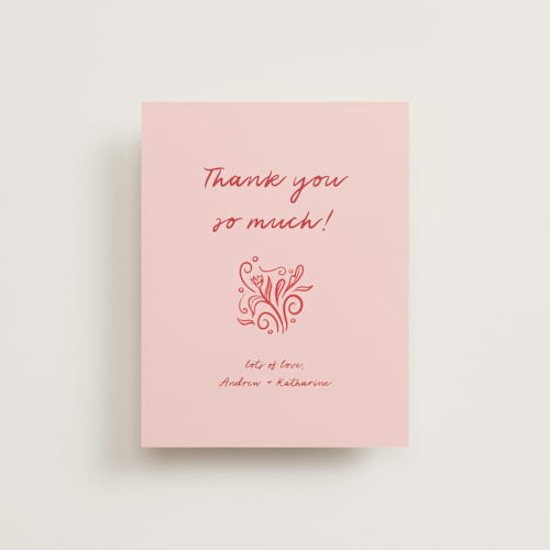 This is a brick wedding thank you cards with standard by Julia Liverton called love in bloom printing on strathmore in standard