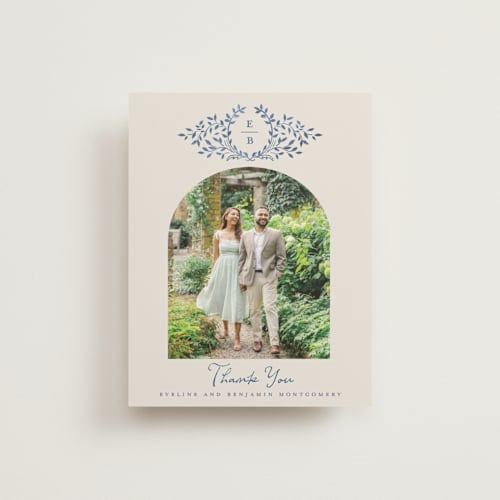 This is a navy wedding thank you cards with standard by Petra Kern called pavilion printing on strathmore in standard