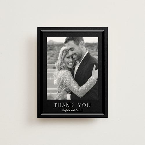 This is a black tie wedding thank you cards with standard by Susan Moyal called botanical love printing on strathmore in standard
