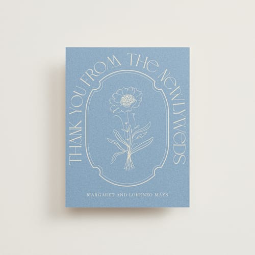 This is a cerulean wedding thank you cards with standard by Baumbirdy called flora arch printing on strathmore in standard