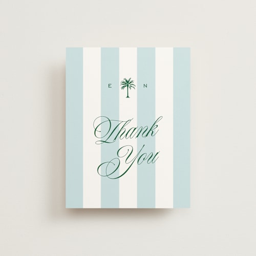 This is a low tide wedding thank you cards with standard by Susan Zinader called island palm printing on strathmore in standard